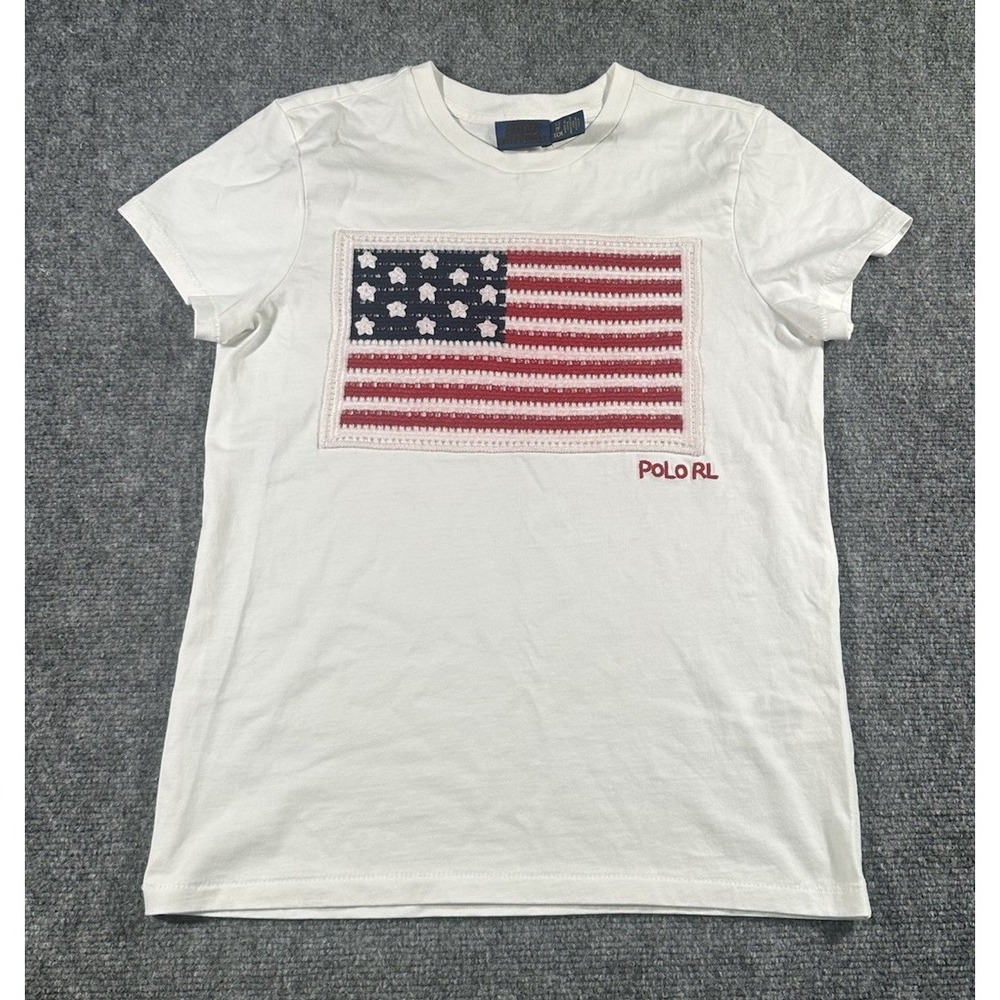 Polo Ralph Lauren RL American Flag Graphic Jersey Tee T-Shirt Woman's XS